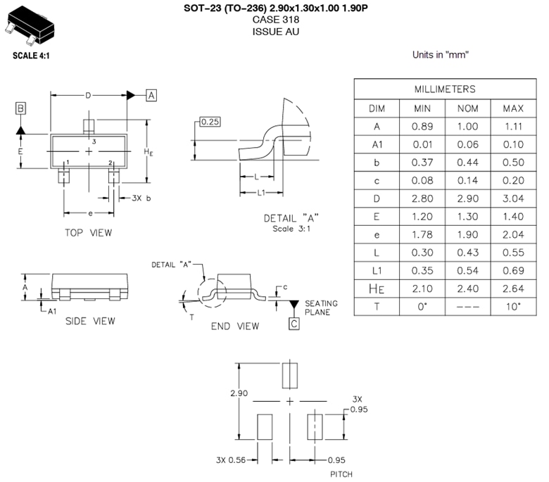 Mechanical Drawing - onsemi MUN5136 Digital Transistors